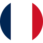 Circular icon with vertical blue, white, and red stripes resembling the French flag.